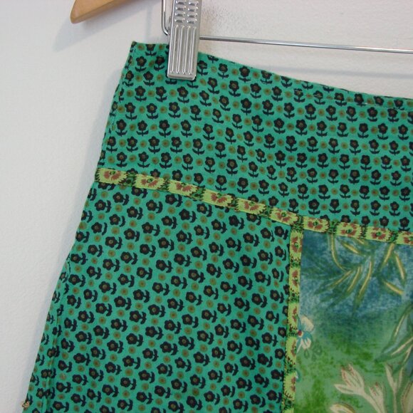 Green Floral Summer Midi Skirt Sequins Beads Cotton Made in France Size Medium - Picture 12 of 13
